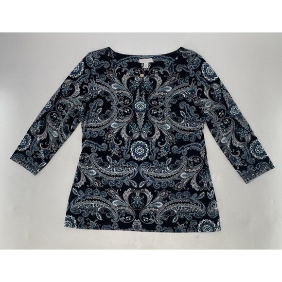 Charter Club Liquid Knit Paisley Keyhole Hardware‎ Blouse Size Medium Career - Picture 3 of 8
